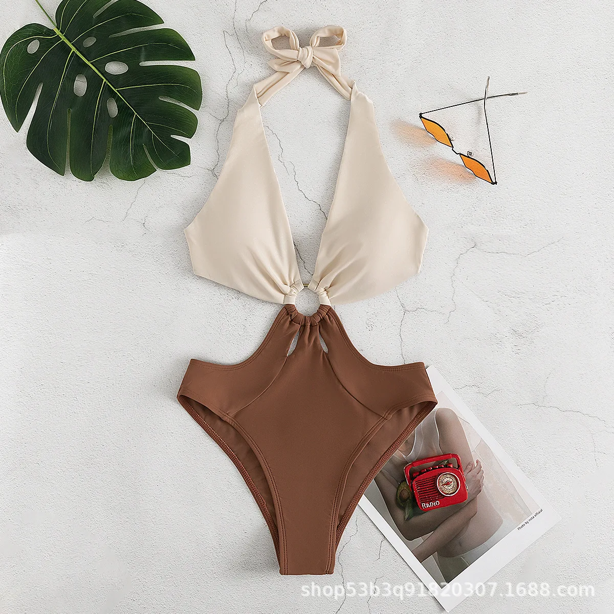 2026 New European Color Block Triangle Swimwear, High-end Stylish Bathing Suit for Women, Perfect for Beach & Vacation