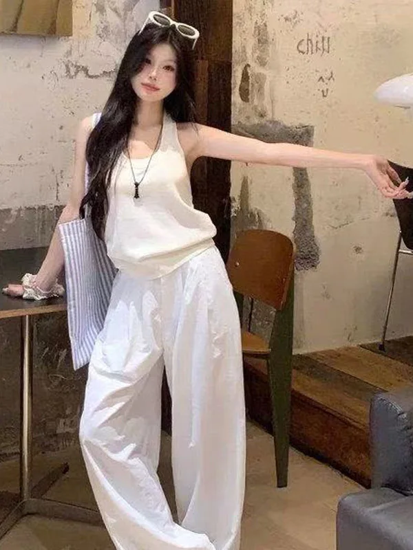 

Fashionable Neckline Vest Wide Leg Pants Two Piece Set Elegant Spicy Girl Style Summer 2025 New Arrival Women's Wear