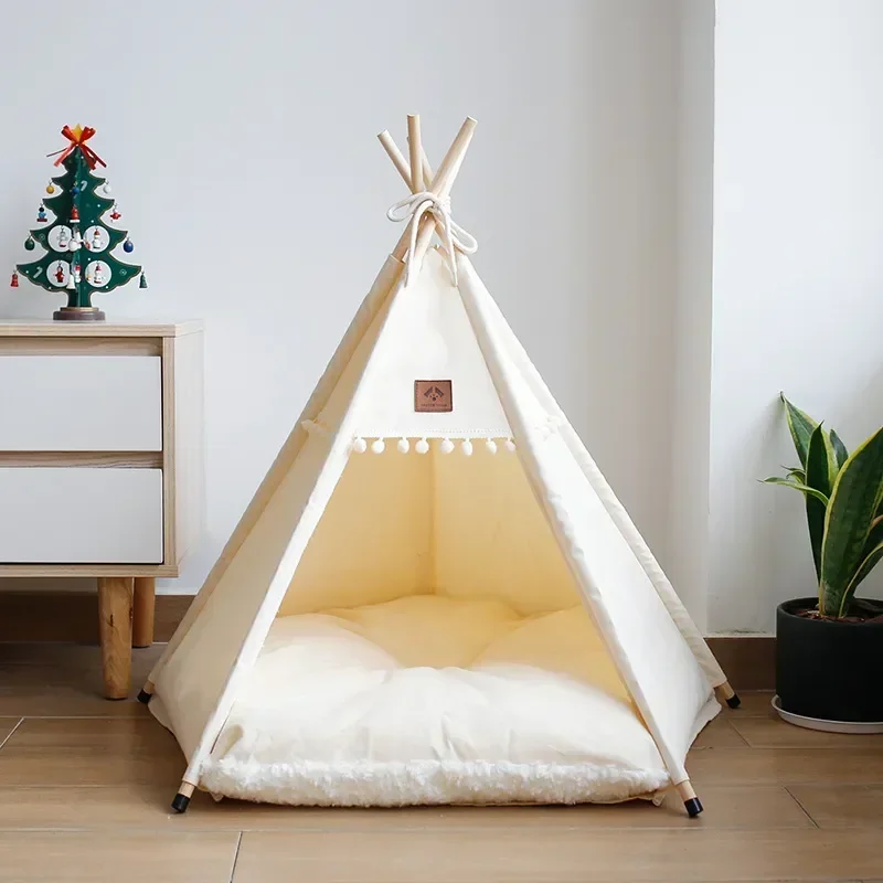 Dogs Thick Teepee Soft Tent Dog Deep Indoor Puppy Supplies Sleeping House Pet Cats Cushion Indian For Cat With Canvas Bed