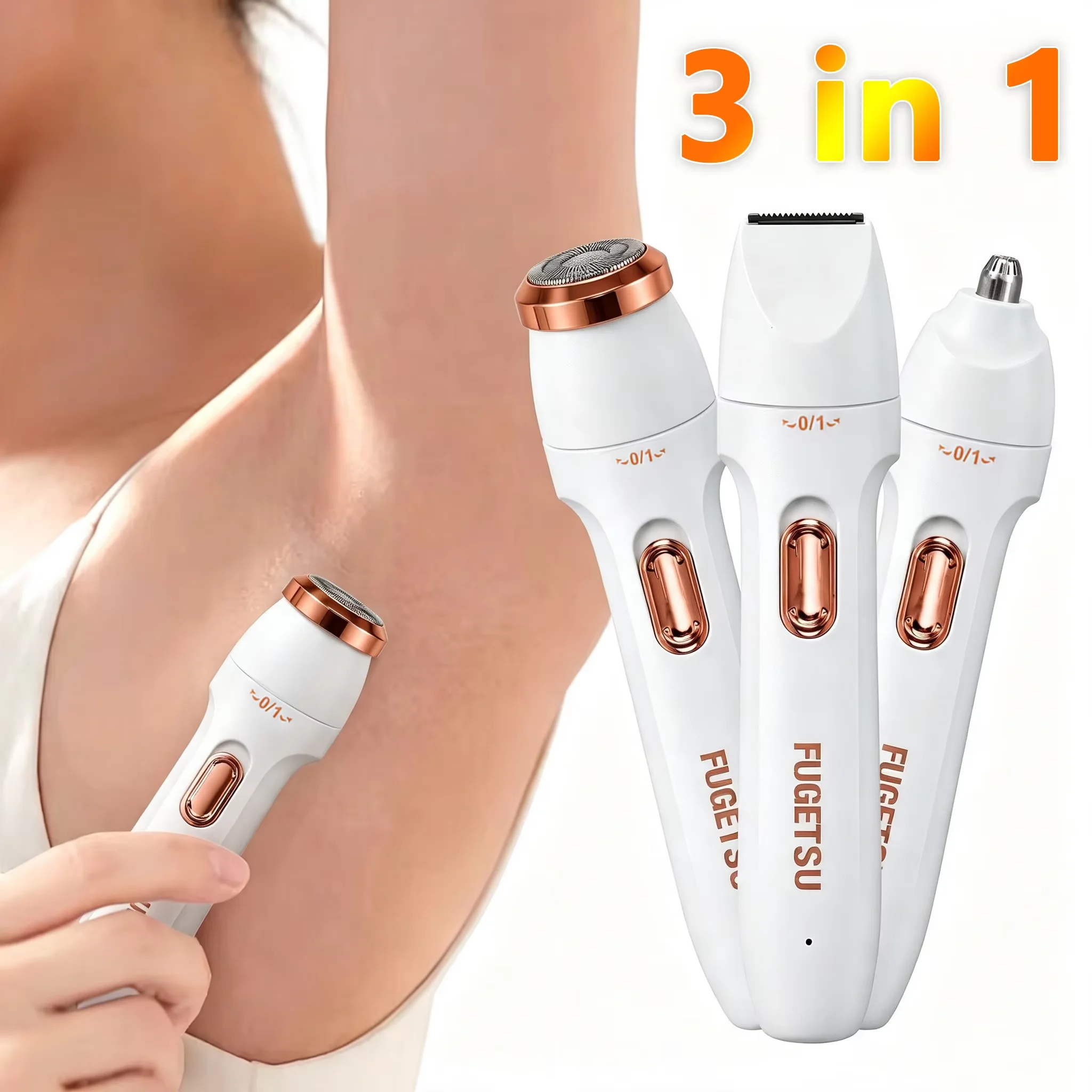 3-in-1 Electric Hair Removal Set, USB Rechargeable Nose Hair Trimmer, Underarm, Leg Hair, Nose Hair Removal Device