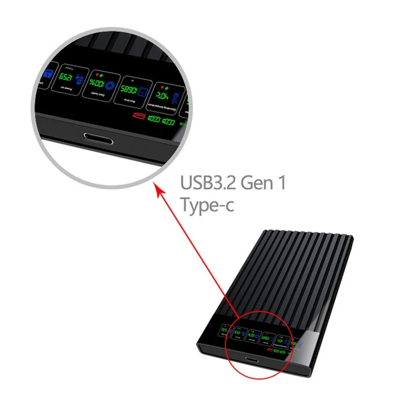 ABFN-Type-C Portable Hard Drive Chassis Intelligent Digital Display 2.5 Inch Laptop External SATA Serial Port U25T