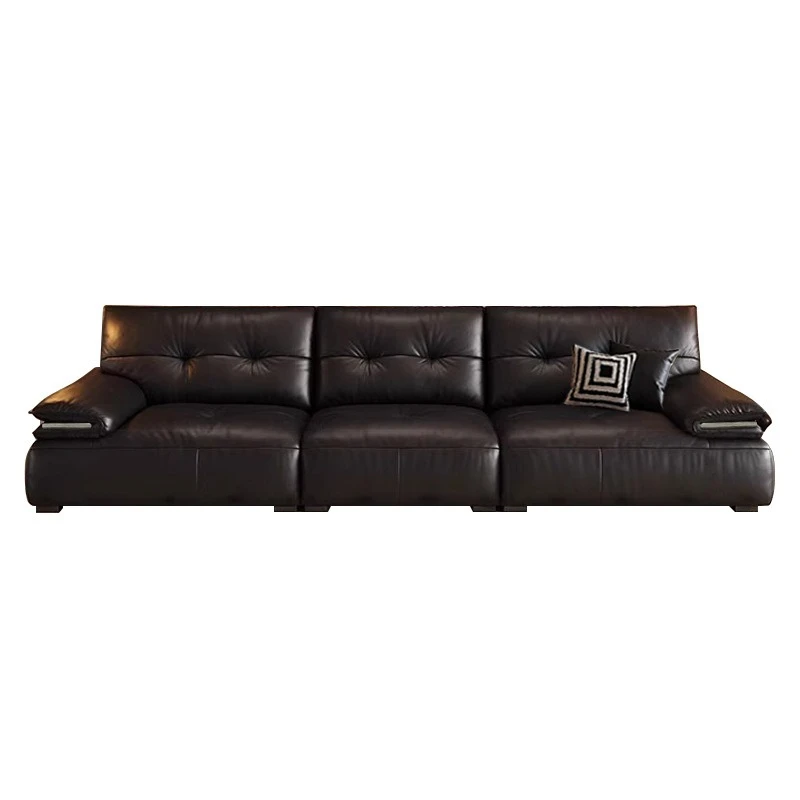

Leather sofa medieval retro style living room four people one font straight row modern
