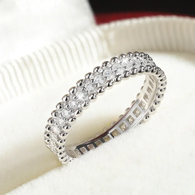 M-JAJA D VVS1 Moissanite Rings for Women Stackable Full Eternity Wedding Band 18K White Gold Plated S925 Sterling Silver Rings