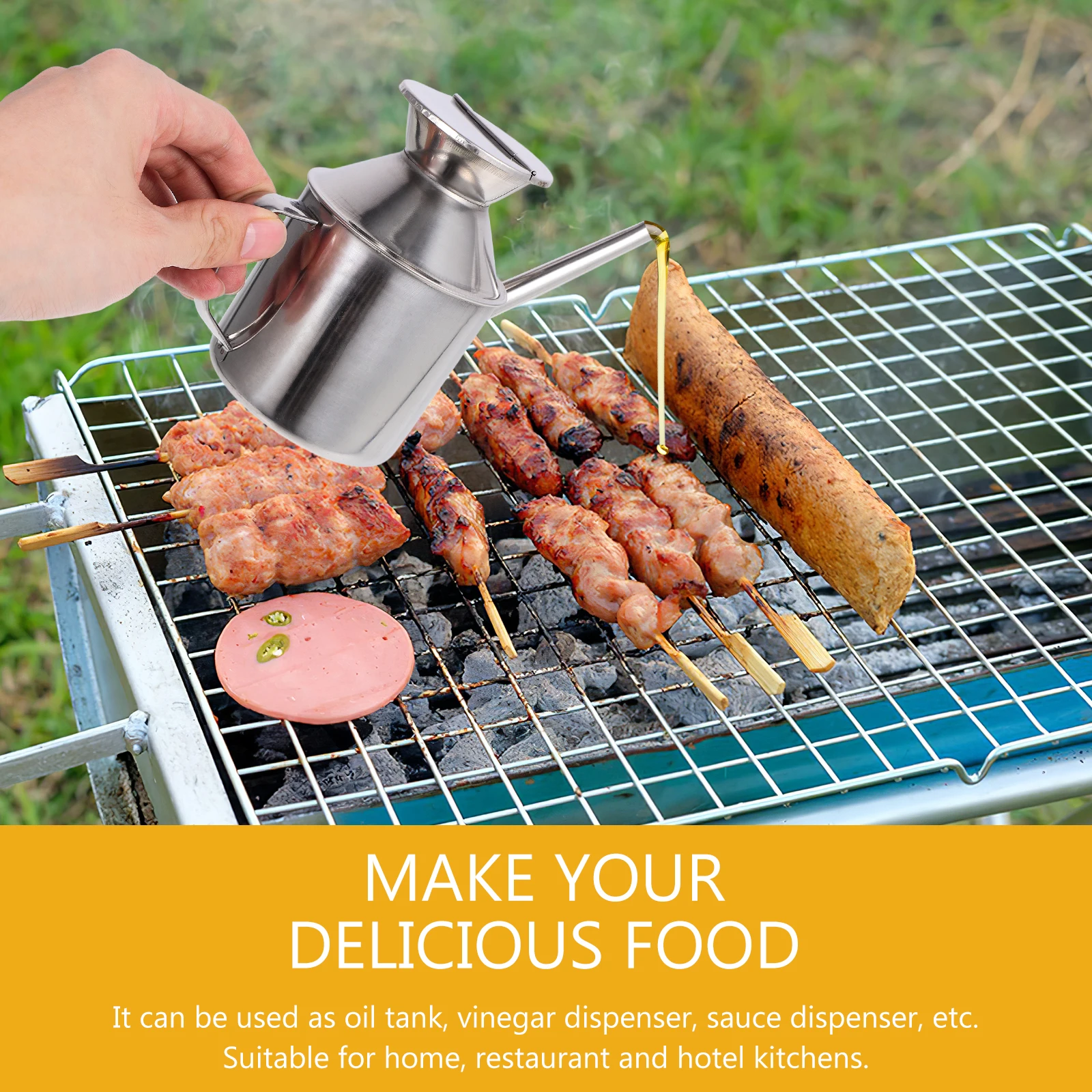 

1pc Sturdy Stainless Pot with Strainer Filter Oil Pot Oil Container Kitchen Dispenser Soy Sauce Holder Storage Bottle