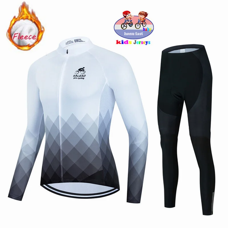 Kids Winter Thermal Fleece Cycling Jersey Set Bicycle Boys Cycling Clothes Warm Bike Children Cycling Clothing Suit MTB Maillot