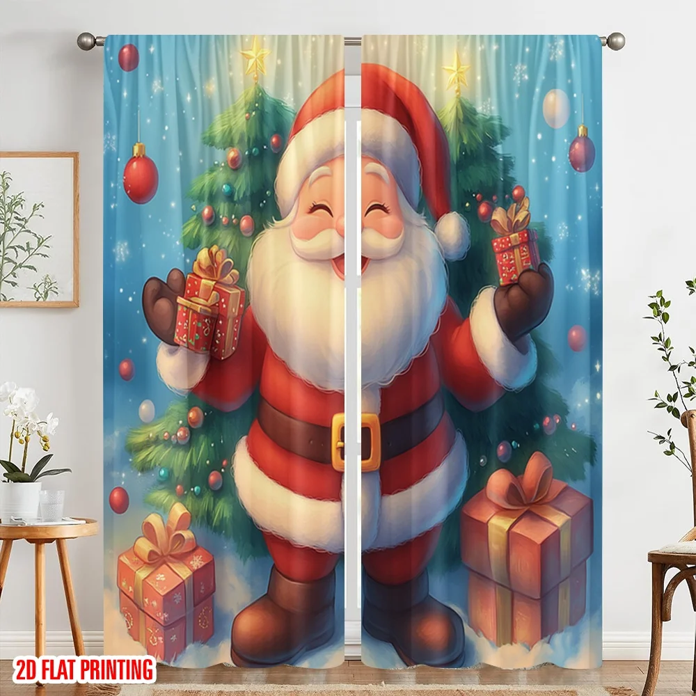 2 قطعة ، 2D الطائرة الطباعة الستائر الشعبية لطيف سانتا كلوز عيد الميلاد عطلة الموسم البوليستر (بدون قضيب) الزينة في الهواء الطلق