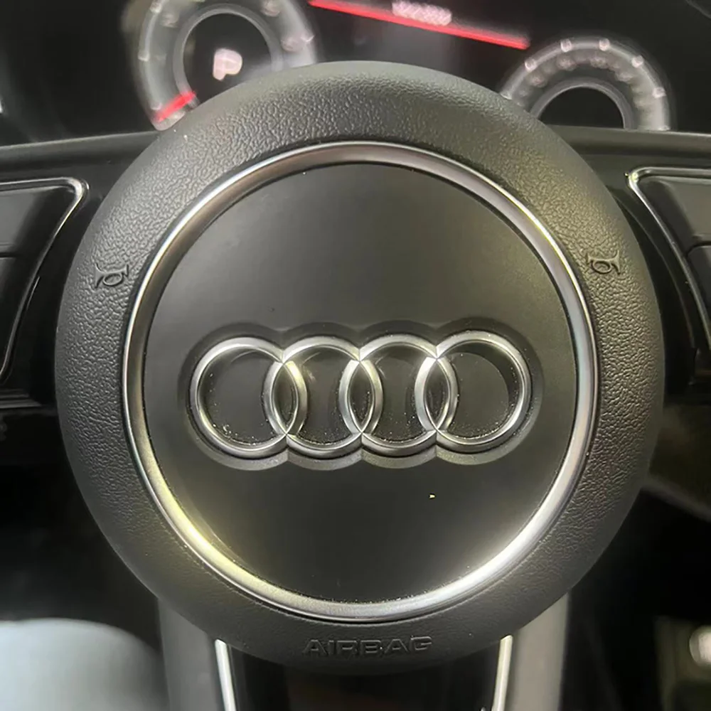 For Audi A3 A4 B8 8P B9 8V A5 A6 C7 A7 Q3 Q5 Q7 Automobile Steering Wheel Logo Bright Frame Strip Electroplated Car Logo Sticker