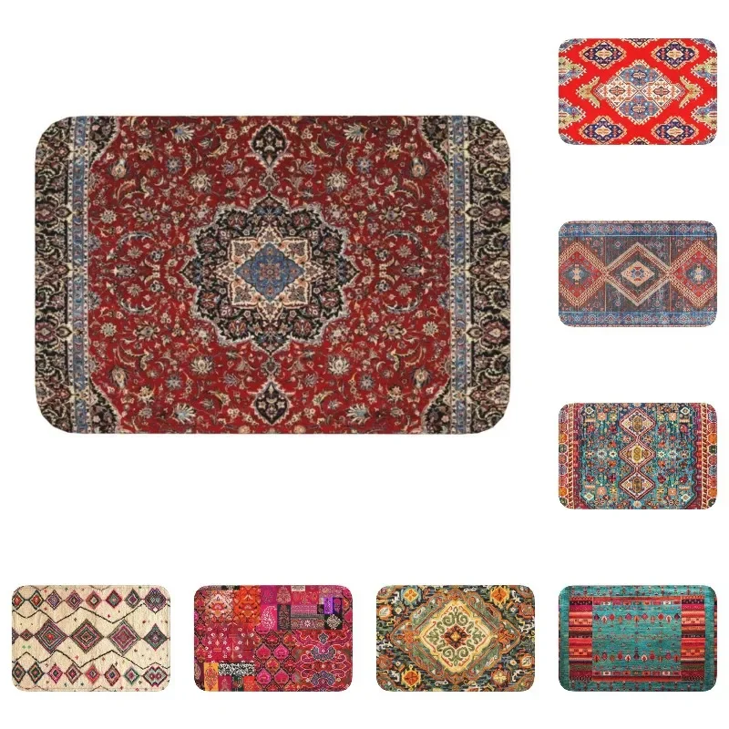 Vintage Oriental Traditional Moroccan Turkish Style Doormat Mat Anti-Slip Bohemian Bath Kitchen Garden Rug Carpet 40*60cm