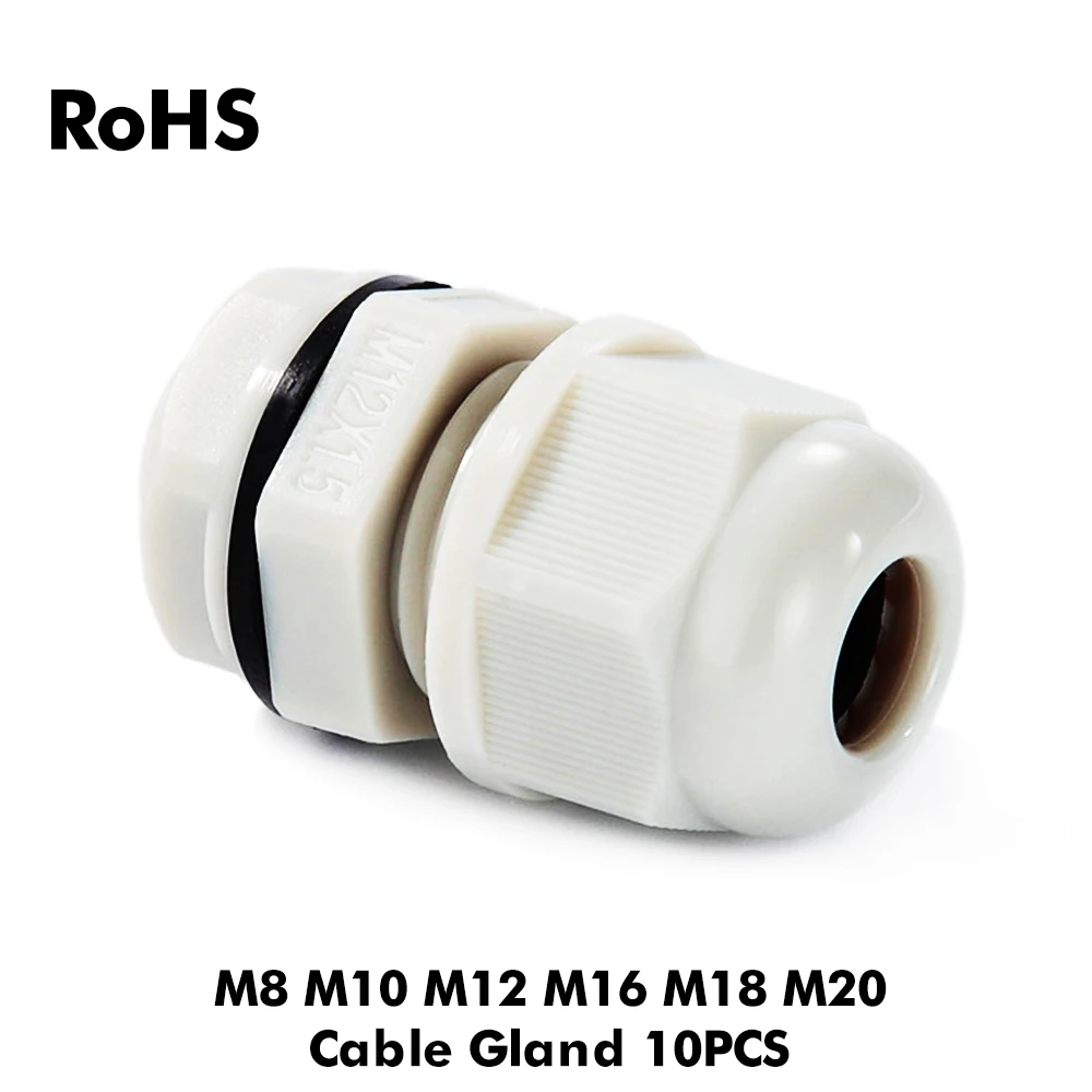 

10pcs Plastic Black White Waterproof Cable Gland Nylon Joint IP68 M8 M10 M12 M16 M18 M20 Cable Locking Connector