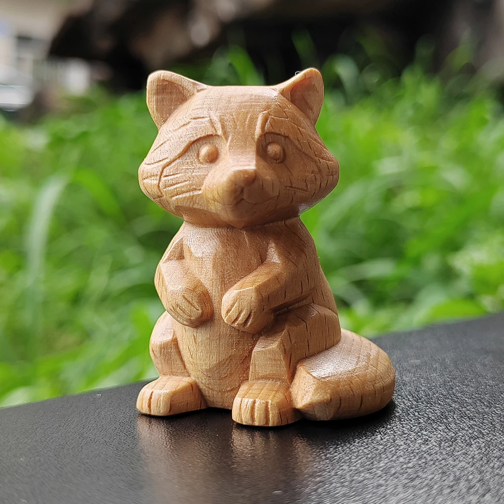 1.8 Inch Hand-Carved Wooden Raccoon Figurine Ornament, Ethnic Style, Suitable for Desktop Decorations, Holiday Decorations, Indoor Decorations, Fireplace, Bedroom, Back-To-School Season Gifts, New Year Gifts