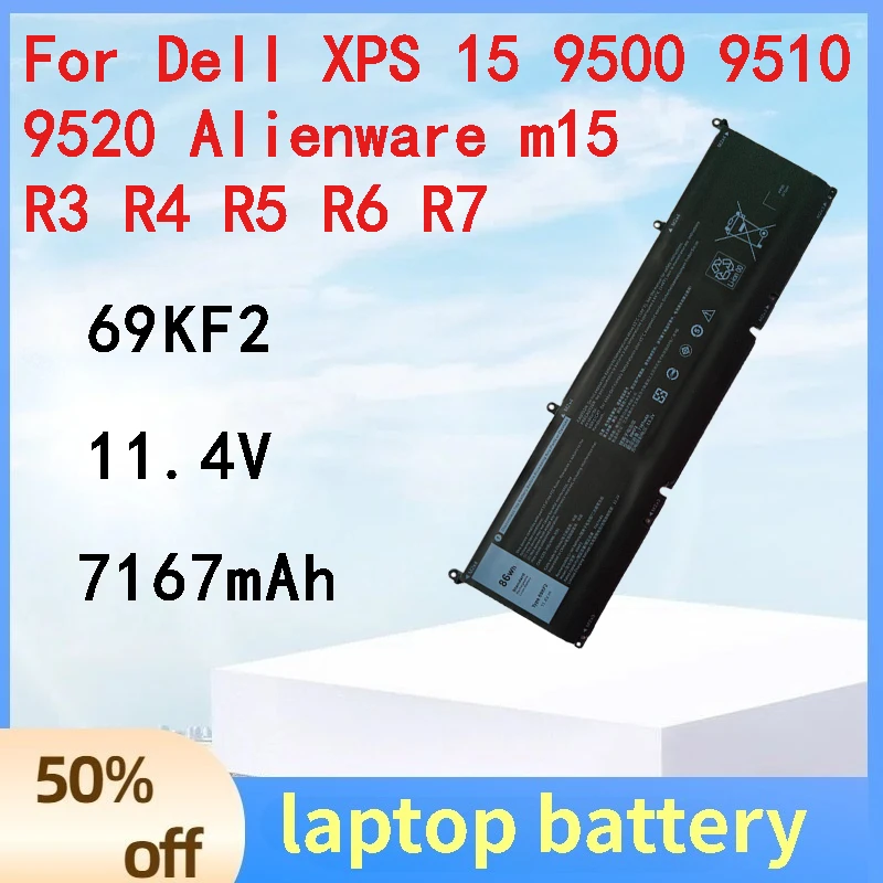 

New Battery 69KF2 7167 Mah for Dell XPS 15 9500 9510 9520 Alienware M15 R3 R4 R5 R6 R7