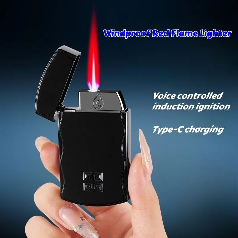 

Metal Windproof Red Flame Lighter Intelligent Voice Controlled Induction Ignition Portable Refillable Butane Gas Torch Lighter