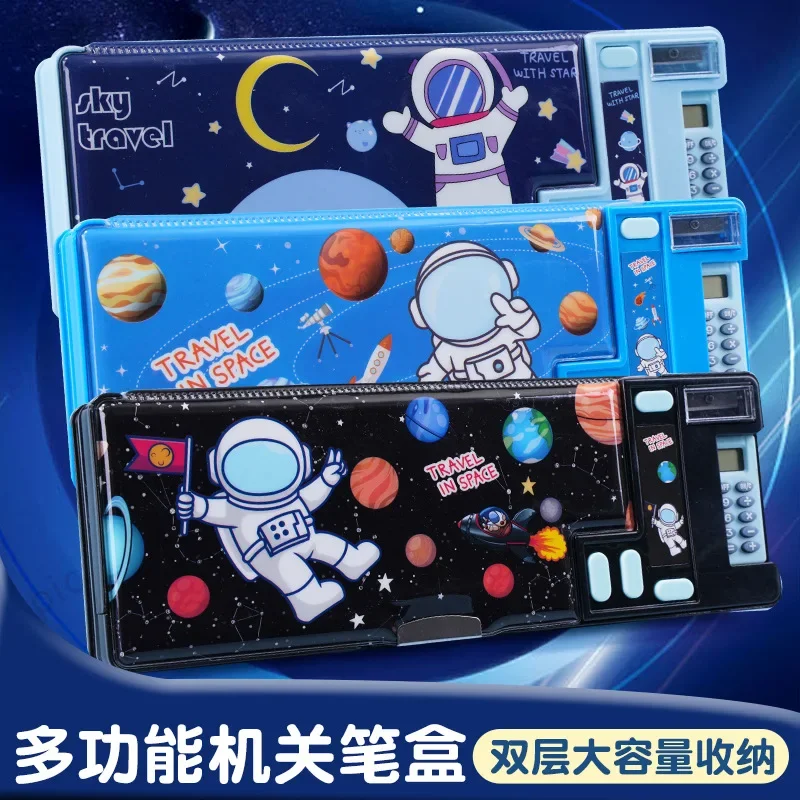 Creative Multifunctional Computer Pencil Case Primary School Student Stationery Box Large Capacity Double-layer Double Opening