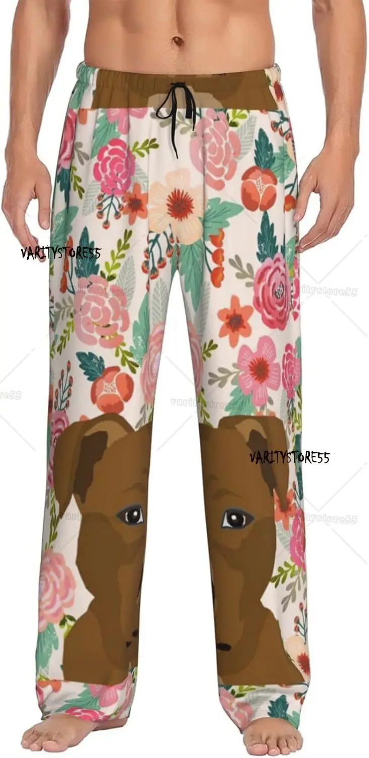 

Мужские пижамные штаны с цветочным принтом для любителей собак, одежда для сна для отдыха, свободные мягкие удобные пижамные штаны с карманами