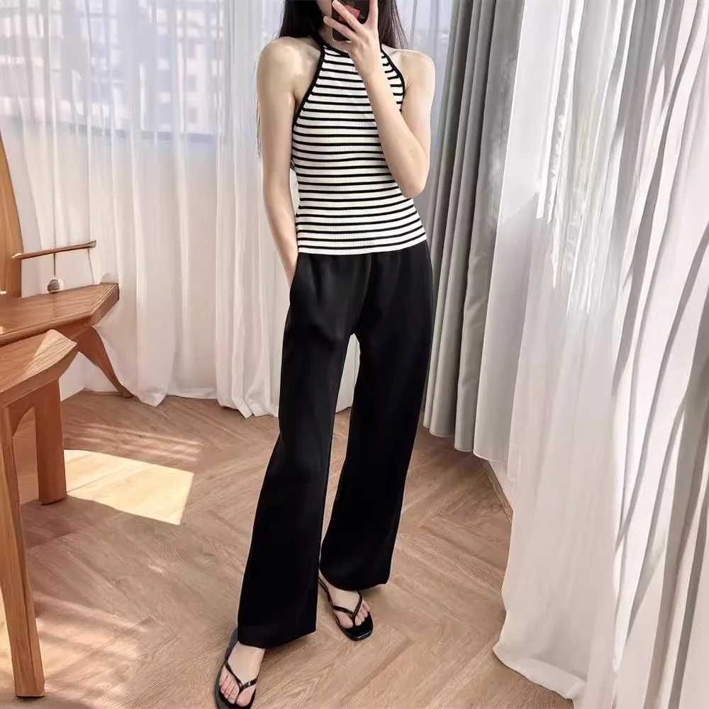 

Women's Camisole Contrast Striped Simple Slim Halterneck Sleeveless Ladies Knitted Vest Summer 2024 New