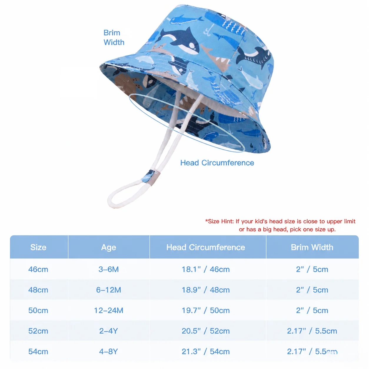 Sun Protection Hat for Kids Toddler Boys Girls Cute Whale Wide Brim Summer Outdoor Hat Baby Bucket Hat with Chin Strap