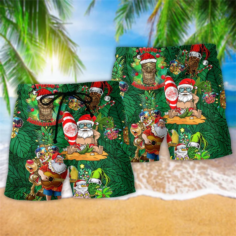 Classic Santa Claus 3D Print Y2k Shorts Men/women Fashion Summer Hawaii Short Pants Christmas Unisex Clothing Kids Beach Wear