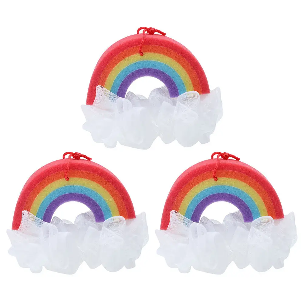 3Pcs Rainbow Bath Balls Colorful Soft Sponge Shower Scrubbers Body Skin Exfoliating Bath Flowers Hanging String Design