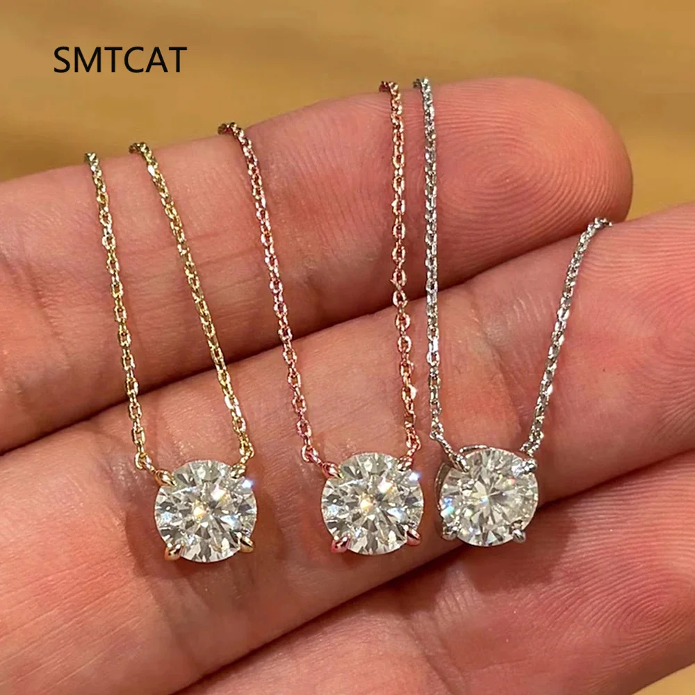 Collar con colgante de moissanita de diamante solitario de corte redondo de 0,5/1/2 quilates para mujer, gargantilla de cadena para el cuello de novia de Plata de Ley 925