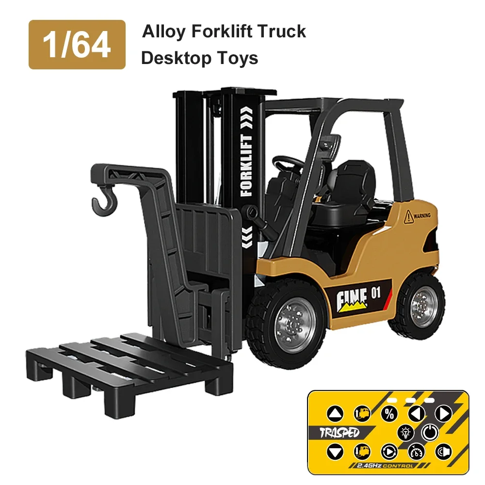 MINI Rc Trucks Forklift 1/64 Alloy Diecast Remote Control Desktop Cars for Boys Crane Liftable Car Electric Truck for KidsGift