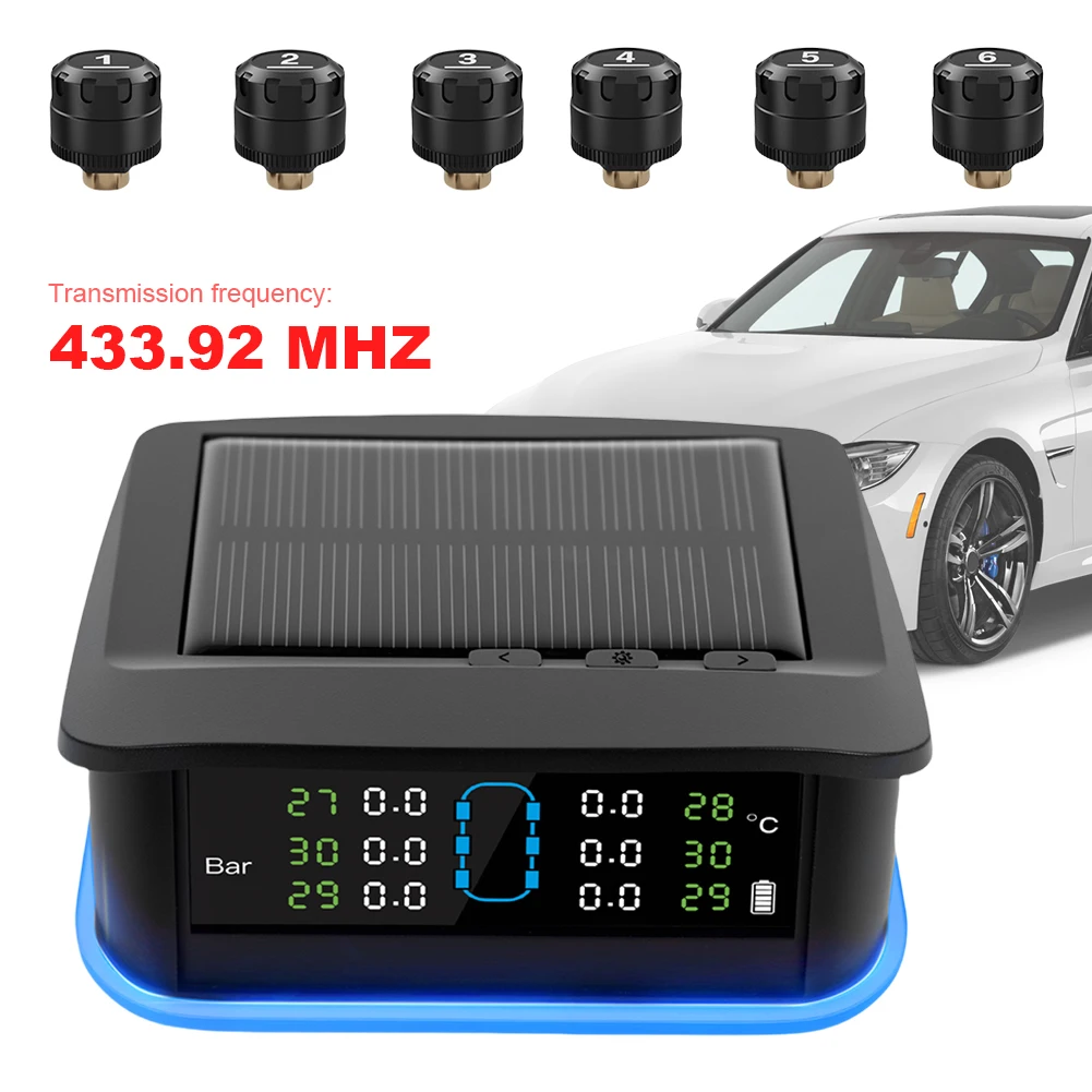 Tire Pressure Monitoring System with 6 Sensors USB/Solar TPMS (External)
