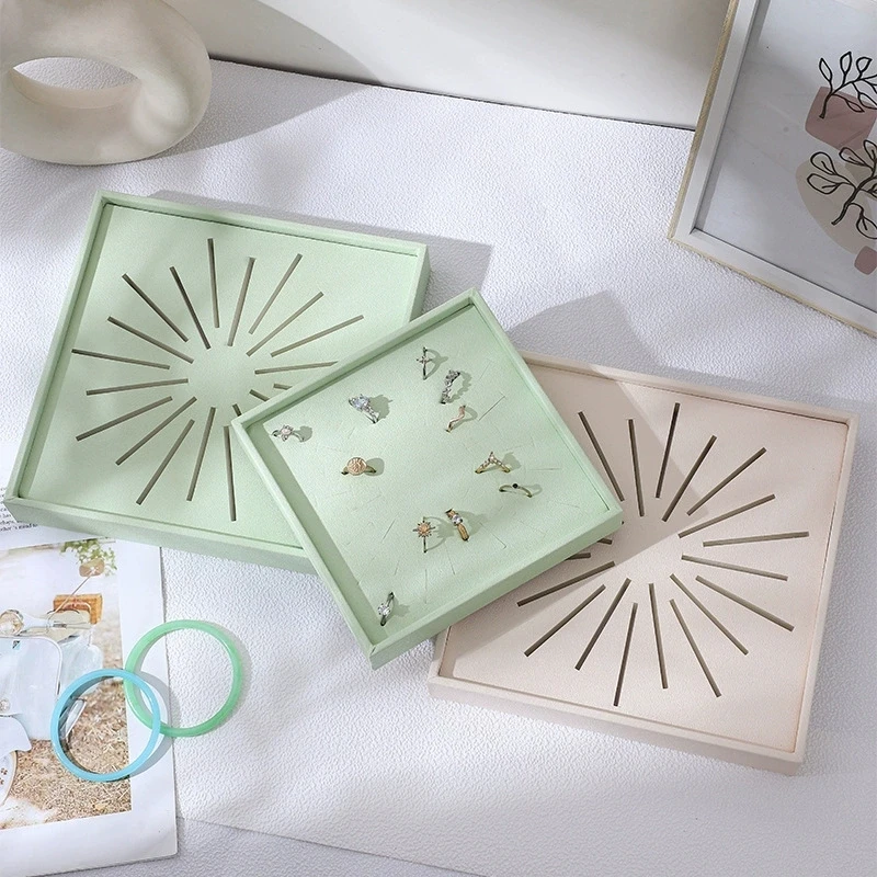 

Creative PU Slots Square Ring Display Tray Bangle Bracelet Holder Jewelry Organizer Counter Window Showcase Prop