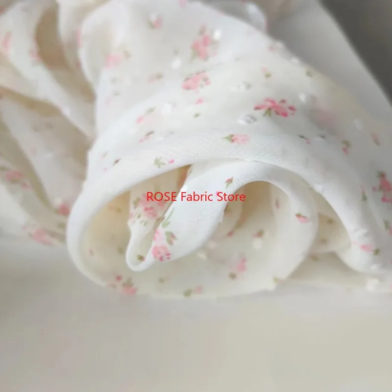 Chiffon Fabric Pink Floral Dot Exquisite Bridal Wedding Fabric Skirt Fabric Headband 59
