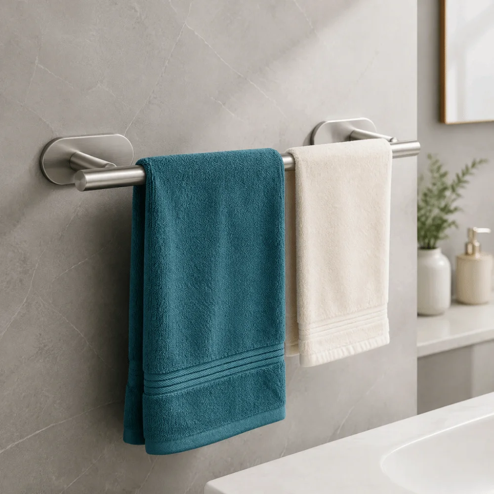 Durable Stainless Steel Single Bar Towel Rack Silver Wall Mount Towel Rack Self-Adhesive No Drill Design Towel Bar Home Dorm