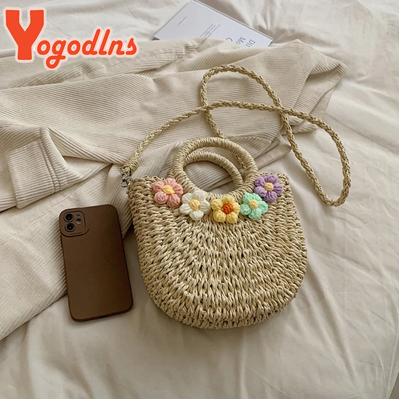 Yogodlns Straw Bags Women Summer Hand-Woven Rattan Bag Handmade Woven Purse Wicker Beach Bag Bohemia Bali Handbag bolsos mimbre