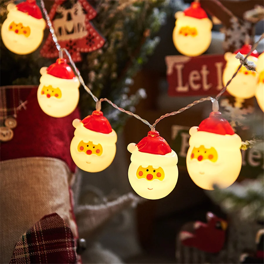 Guirnalda de luces navideñas con batería, guirnalda de luces de hadas y Papá Noel con forma de muñeco de nieve, para decoración de fiestas y bodas, 10 o 20led