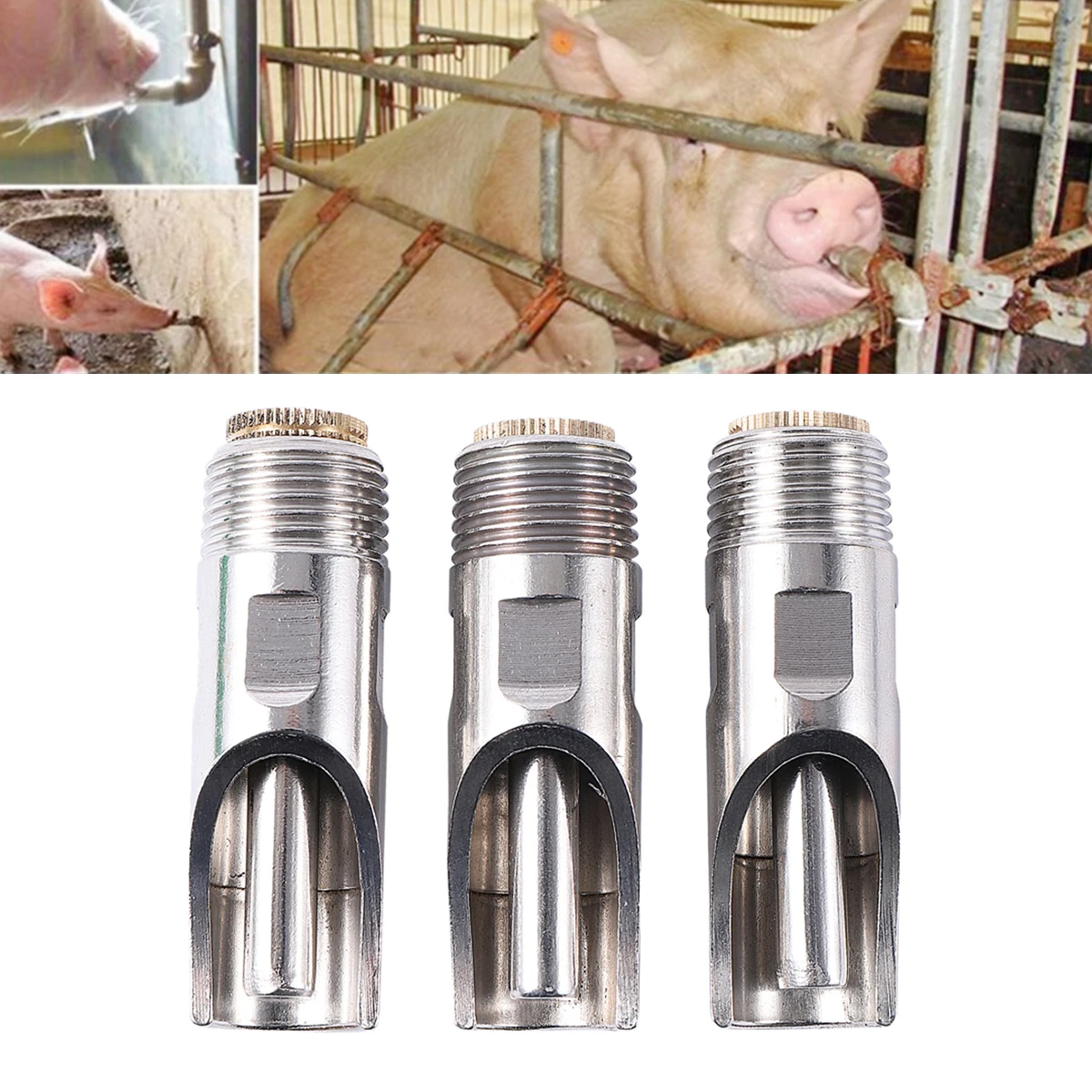 10Pcs Large Water Output Stainless Steel Pig Water Dispenser 1/2