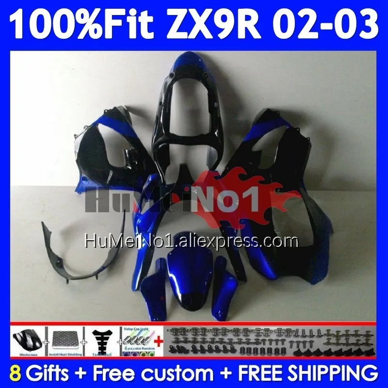 OEM Body For KAWASAKI NINJA ZX-9R ZX 9R 900 CC 9 R 215No.68 ZX900 ZX9 Black blue 900CC ZX9R 02 03 2002 2003 Injection Fairing