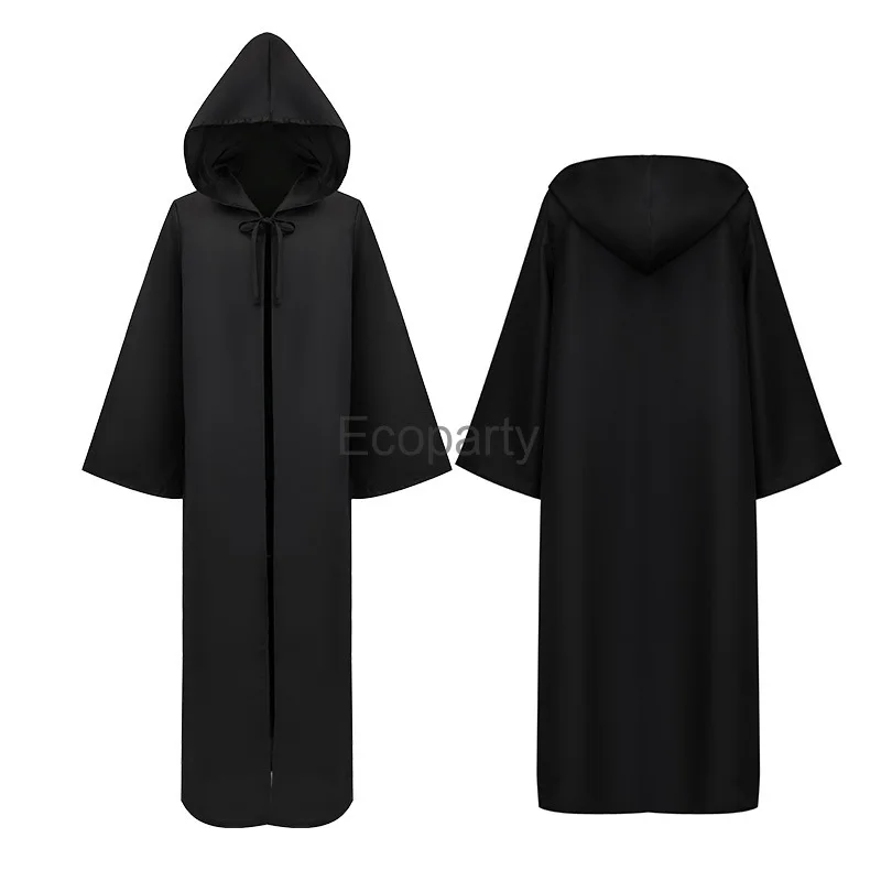 Neue Halloween mittelalter liche Mönch Roben solide Ritter Zauberer Cosplay Kapuze Umhang Männer Frauen Maskerade Renaissance schwarzen Priester Kostüm