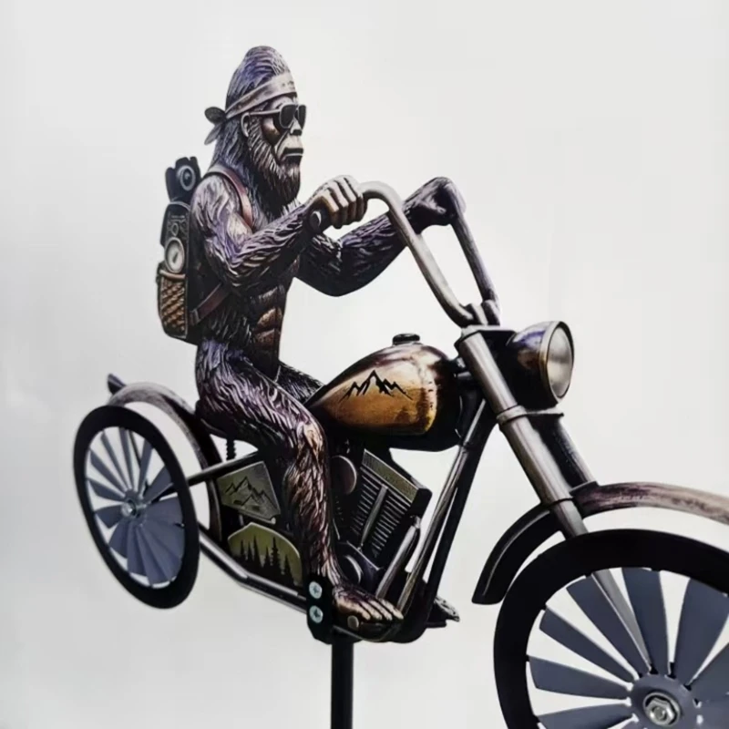 C7AC Unique Biker Wind Spinner Metal Garden Ornament for Patios Lawn Landscape