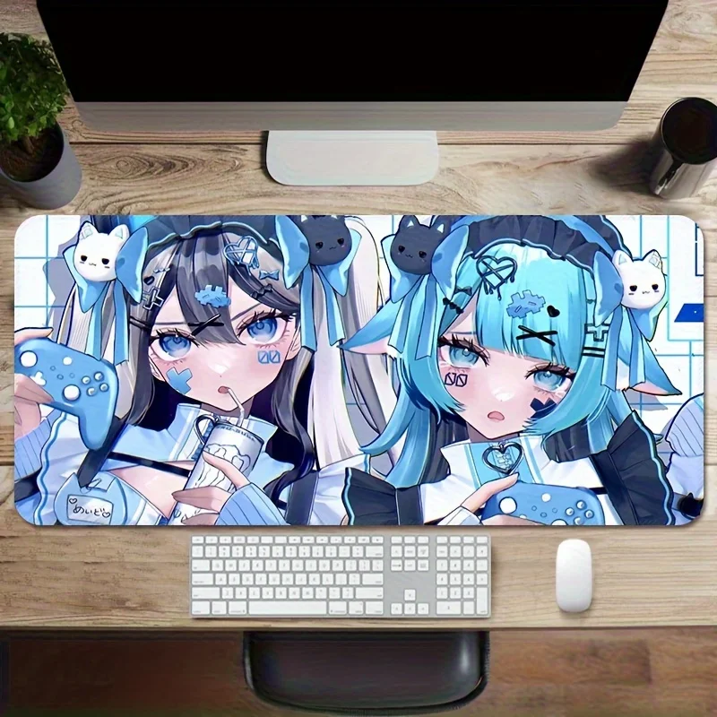 XXL Mouse Pad Double Girls Friend Desk Mat Blue Gaming Carpet Gamer Keyboard Pads 400x900MM Extended Rug Kawaii Desk Accessories