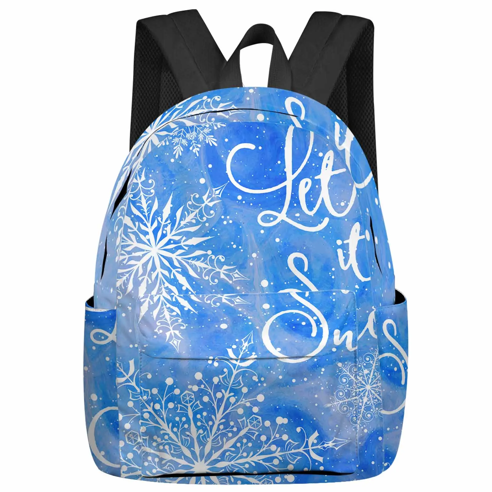 Snowflakes Hand Drawn Watercolor Backpack Teenagers Student School Bags Laptop Custom Backpack for Men Women Travel Bag