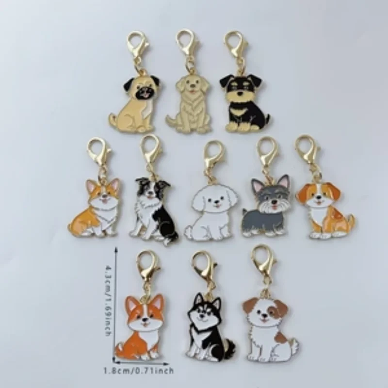 11Pcs Cute Cartoon Dog Keychains Alloy Enamel Puppy Charms, Corgi Husky Poodle Bulldog Schnauzer Bag Purse Backpack Car Key Pend view 5