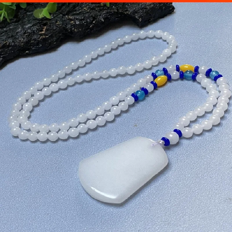 Jade Pendant Pendant Men's Couple Necklace Ornament Xinjiang White Jade Pendant Gold Silk Jade Female Arc Tranquility and Peace