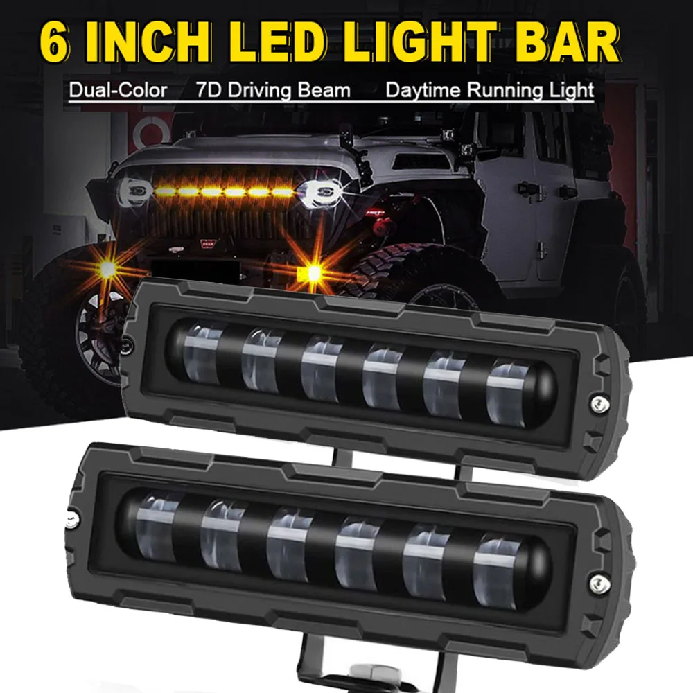 2PCS 6inch 12V 24V LED Light Bar Off Road Spotlight White Yellow LED Bar Driving Fog Light for Cars Truck 4x4 Lada Atv Work Lamp