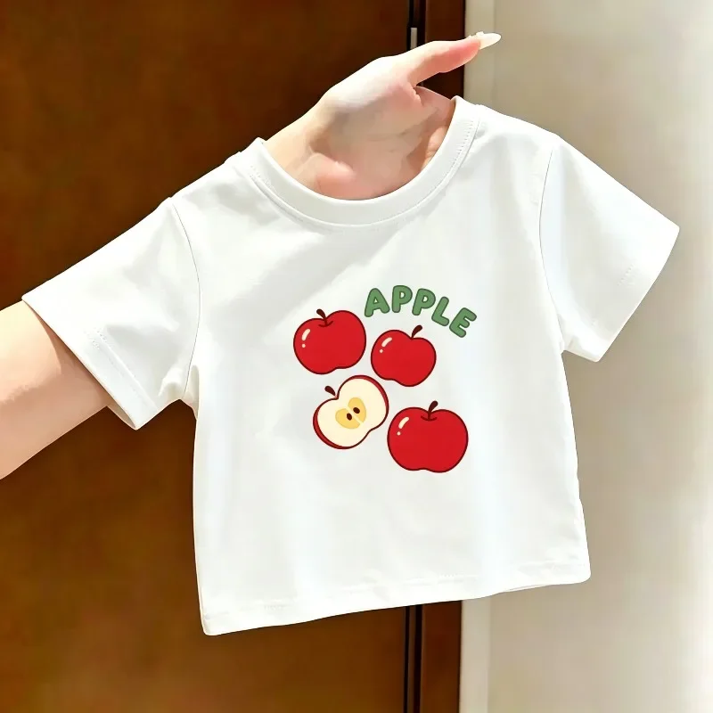 Apple Letter Cartoon Printed Children's Summer New Personalized Fashion Breathable Short Sleeve T-shirt