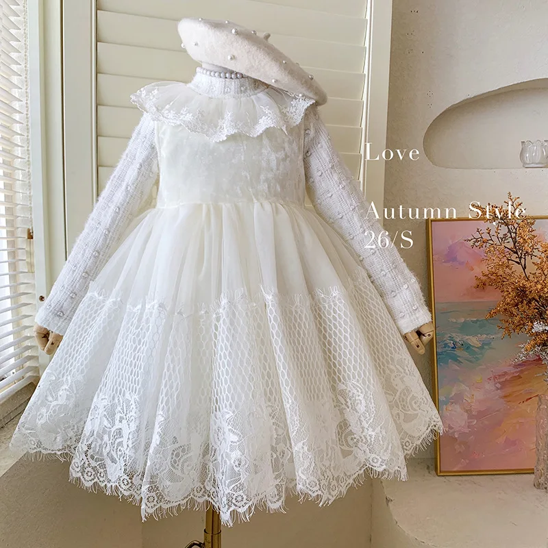 New spring and autumn collection: Korean-style sweet lace camisole top and sleeveless mesh princess two-piece set for girls