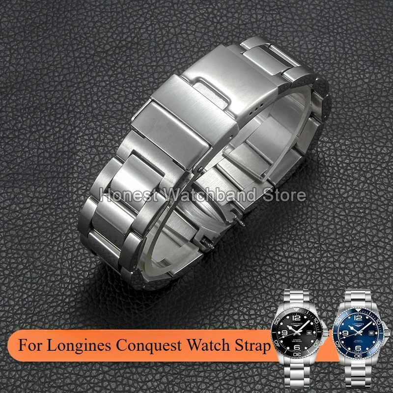 

Для Longines Conquest L3.742 ремешок для часов из нержавеющей стали, изогнутый интерфейс 21 мм со складной пряжкой, не матовая отделка