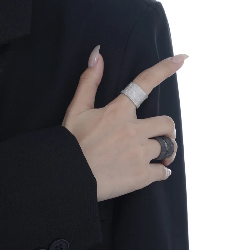 S925 Sterling Silver Pitted Dot Ring Women's INS Cold Wind Open Matte Brushed Index Finger Ring Personalized Fashion Jewelry