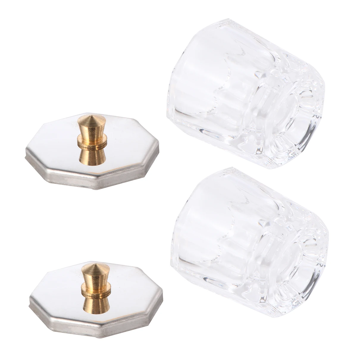 2 個クリスタルカップ蓋付きネイル液体容器ミニガラス混合アクリルパウダー透明耐久性のあるプロフェッショナル使用