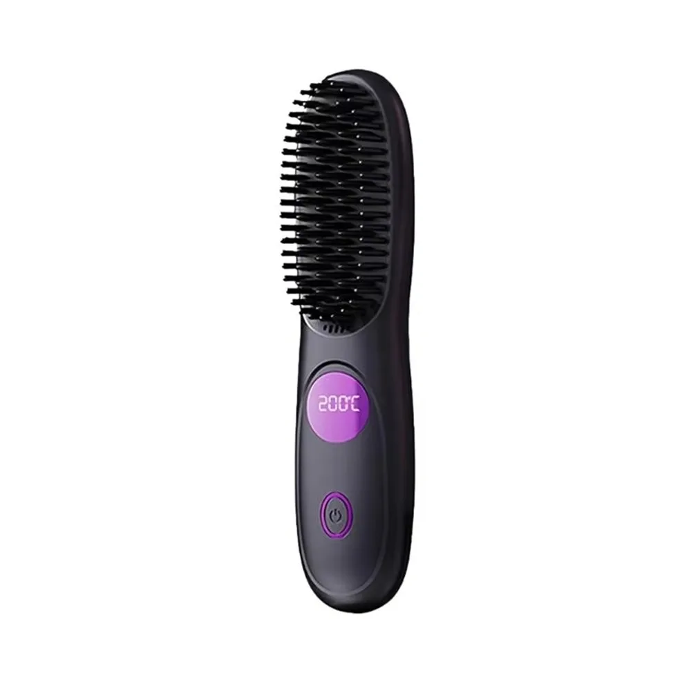 Adjustable Temperature Hair Straightener Brush Negative Ion USB Wireless Portable Hair Straightener Anti-Scald LCD Display