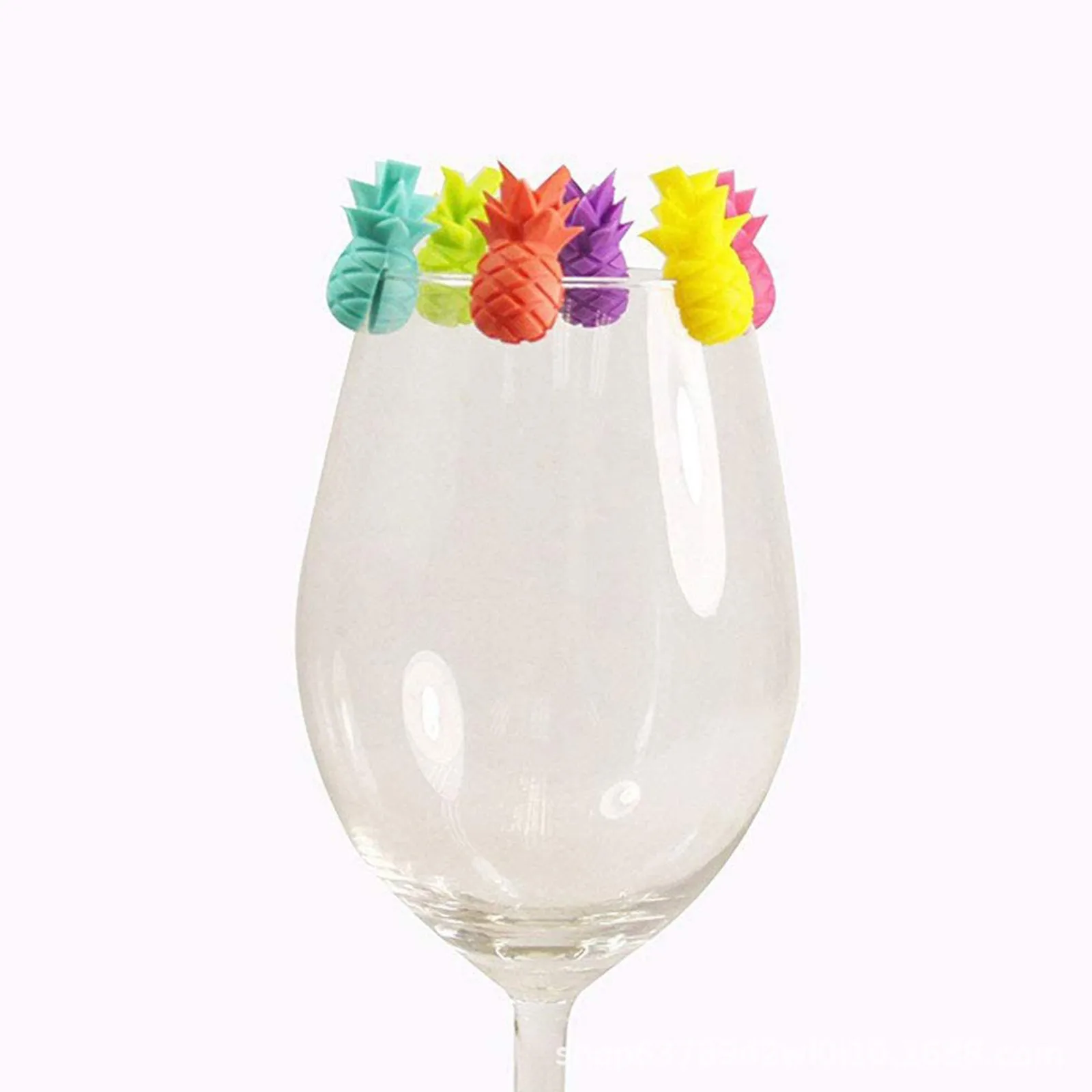 6 Pieces Wine Glass Charms Drink Markers Cute Pineapple Glass Identifiers Silicone Pineapple Wine Glass Marker For Adhesive Cups