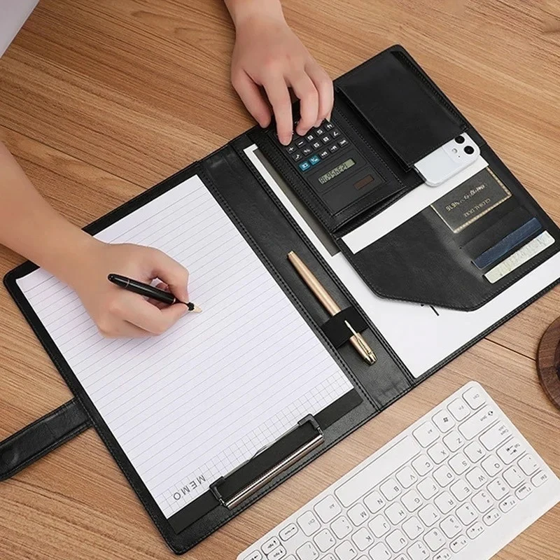 A4 Leather Executive Portfolio Folder for Document Business Desk Organizer File Filing Document Holder Clipboard Office Supply view 2