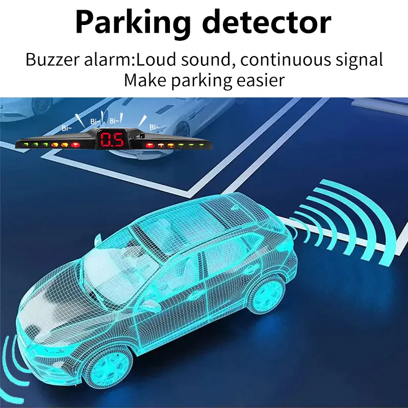 Flush Mount 8 Sensor Parking System 4 Front 4 Rear 22mm Waterproof Reverse Backup Radar with LCD Display 12V for Universal Vehic