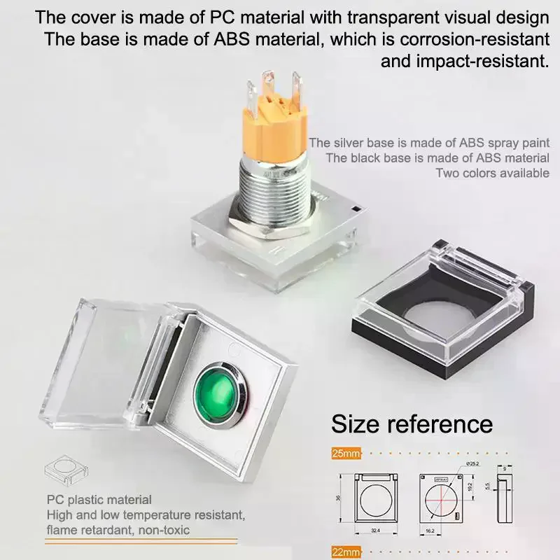 12mm 16mm 19mm 22mm 25mm High Head Button Switch With Cover Transparent Protective Cover Waterproof