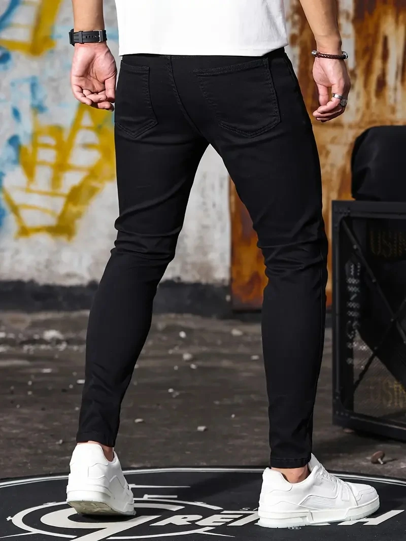 Jean Slim en Denim pour Homme, Pantalon Rétro à Fermeture Éclair, Style Décontracté, Coupe Crayon, Grande Taille